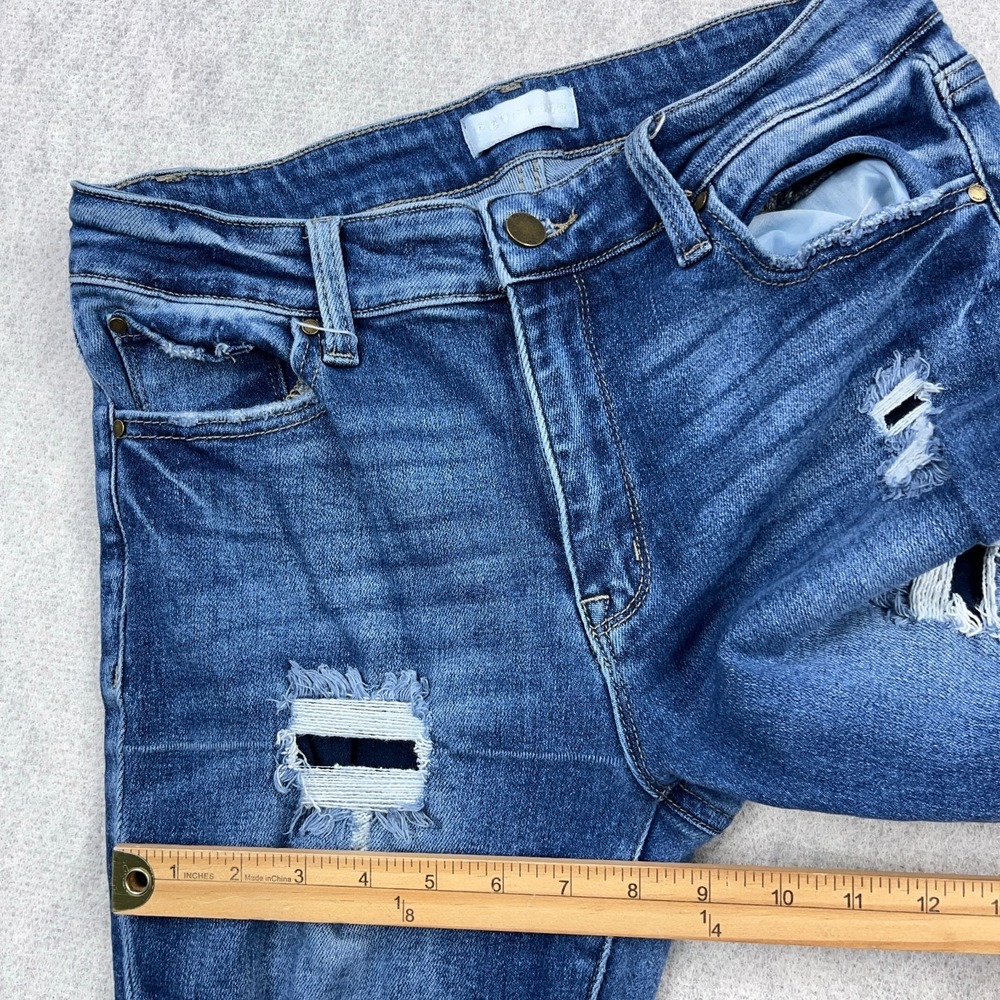 Women’s Distressed Dark Blue Flare Jeans - Picture 11 of 15